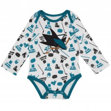 Малышам San Jose Sharks White Quick Learner Long Sleeve Bodysuit
