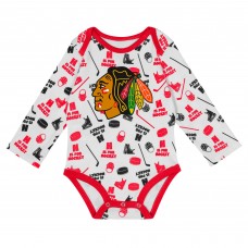 Малышам Chicago Blackhawks White Quick Learner Long Sleeve Bodysuit