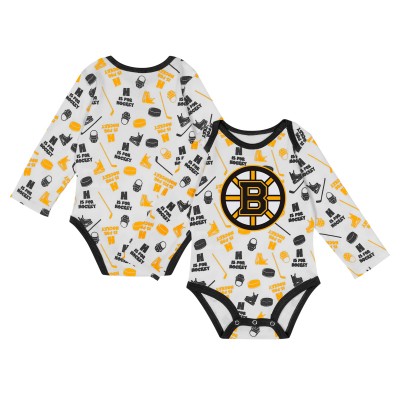 Малышам Boston Bruins White Quick Learner Long Sleeve Bodysuit