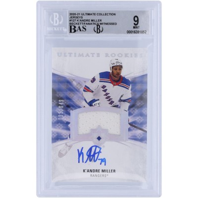 KAndre Miller New York Rangers Autographed 2020-21 Upper Deck Ultimate Collection Jerseys Relic #127 Beckett Fanatics Witnessed Authenticated 9/10 Rookie Card