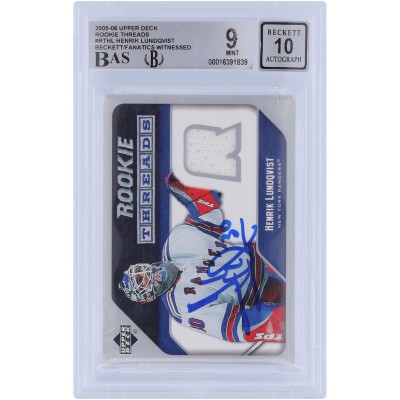 Henrik Lundqvist New York Rangers Autographed 2005-06 Upper Deck Rookie Threads #RT-HL Beckett Fanatics Witnessed Authenticated 9/10 Rookie Card