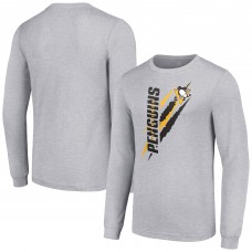 Pittsburgh Penguins Starter Heather Gray Color Scratch Long-Sleeve T-Shirt Pittsburgh Penguins Starter Heather Gray Color Scratch Long-Sleeve T-Shirt