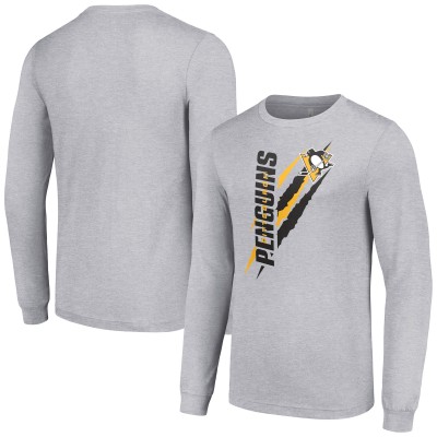 Pittsburgh Penguins Starter Heather Gray Color Scratch Long-Sleeve T-Shirt