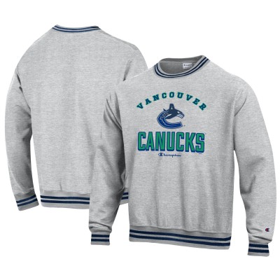 Vancouver Canucks Champion Heather Gray Reverse Weave Yarn Dye Pullover Sweatshirt