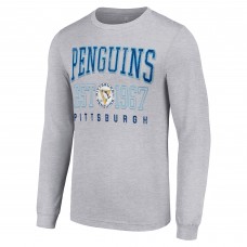 Футболка Pittsburgh Penguins Starter Heather Gray Retro Graphic Long Sleeve Crew