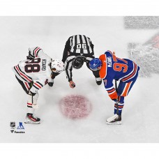 Connor Bedard Chicago Blackhawks vs. Connor McDavid Edmonton Oilers Unsigned Faceoff Photograph Connor Bedard Chicago Blackhawks vs. Connor McDavid Edmonton Oilers Unsigned Faceoff Photograph