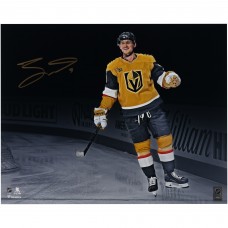 Jack Eichel Vegas Golden Knights Autographed Fanatics Authentic 16 x 20 Gold Jersey Celebration Spotlight Photograph