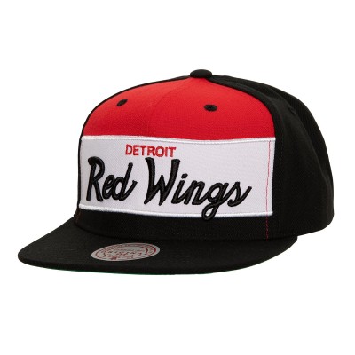 Detroit Red Wings Mitchell & Ness Black Retro Script Colorblock Snapback Hat