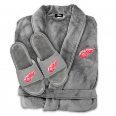 Detroit Red Wings ISlide Unisex Faux Fur Slide Sandals & Robe Bundle - Gray