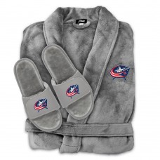 Columbus Blue Jackets ISlide Unisex Faux Fur Slide Sandals & Robe Bundle - Gray