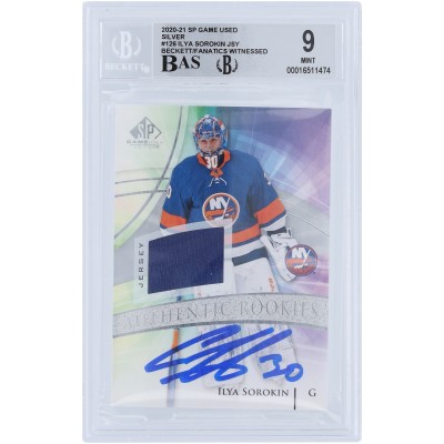 Ilya Sorokin New York Islanders Autographed 2020-21 Upper Deck SP Game Used Silver Parallel Relic #126 Beckett Fanatics Witnessed Authenticated 9/10 Rookie Card