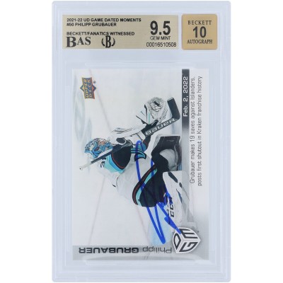 Philipp Grubauer Seattle Kraken Autographed 2021-22 Upper Deck Game Dated Moments #50 #/499 Beckett Fanatics Witnessed Authenticated 9.5/10 Card