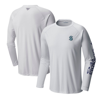 Seattle Kraken Columbia White Terminal Tackle Omni-Shade Raglan Long Sleeve T-Shirt