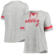 Женская футболка New Jersey Devils Fanatics Heather Gray Plus Size Lace-Up Женская футболка New Jersey Devils Fanatics Heather Gray Plus Size Lace-Up