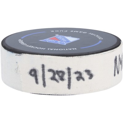 Шайба Erik Gustafsson New York Rangers Authentic Game-Used vs. New Jersey Devils on September 28, 2023