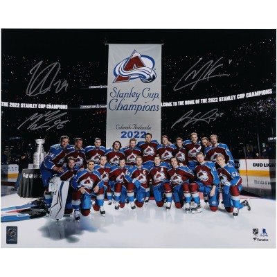 Nathan MacKinnon, Mikko Rantanen, Cale Makar and Gabriel Landeskog Colorado Avalanche Autographed Fanatics Authentic 16 x 20 Banner Night Photograph