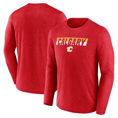 Calgary Flames Fanatics Heather Red Transition Long Sleeve T-Shirt