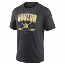 Футболка Boston Bruins Fanatics Heather Charcoal Vintage Cross Sticks Distressed Tri-Blend