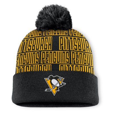 Шапка с помпоном Pittsburgh Penguins Fanatics Black Fundamental Empty Net Cuffed Knit