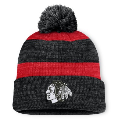 Шапка с помпоном Chicago Blackhawks Fanatics Fundamental Red Line Cuffed Knit - Black