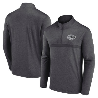 Los Angeles Kings Logo Athletic Heather Charcoal Head-to-Head Raglan Quarter-Zip Top