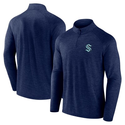 Seattle Kraken Logo Athletic Navy Head-to-Head Raglan Quarter-Zip Top