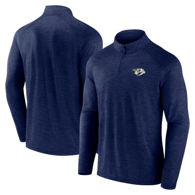 Nashville Predators Logo Athletic Navy Head-to-Head Raglan Quarter-Zip Top
