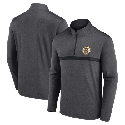 Boston Bruins Heather Charcoal Head-to-Head Raglan Quarter-Zip Top