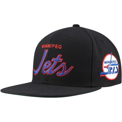 Winnipeg Jets Mitchell & Ness Black Core Team Script 2.0 Snapback Hat