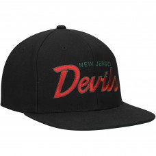 New Jersey Devils Mitchell & Ness Core Team Script 2.0 Snapback Hat - Black