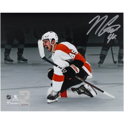 Noah Cates Philadelphia Flyers Autographed Fanatics Authentic 8 x 10 White Jersey Celebrating Spotlight Photograph