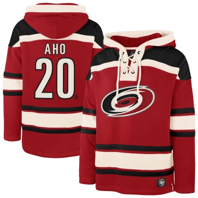 Carolina Hurricanes Sebastian Aho 47 Red Player Name & Number Lacer Pullover Hoodie
