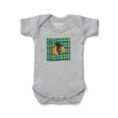 Newborn Chicago Blackhawks Chad & Jake Heather Gray Feeling Lucky Bodysuit
