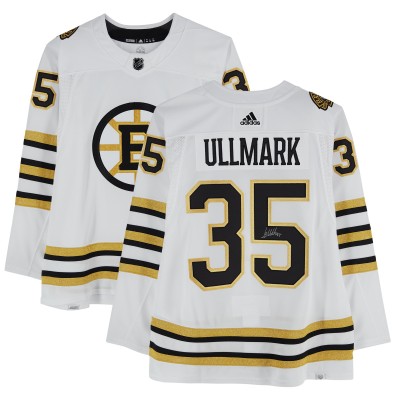 Игровая джерси Linus Ullmark Boston Bruins Autographed Fanatics Authentic 2023-24 White adidas Authentic with 100th Anniversary Patch