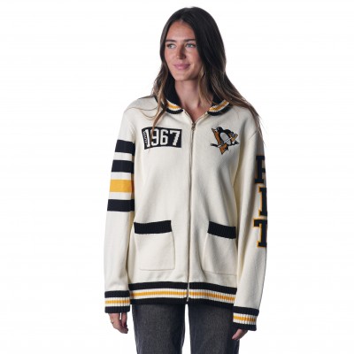 Unisex Pittsburgh Penguins The Wild Collective Cream Jacquard Full-Zip Sweater