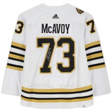 Игровая джерси Charlie McAvoy Boston Bruins Autographed Fanatics Authentic White adidas Authentic with 100th Anniversary Patch