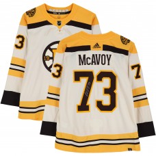 Игровая джерси Charlie McAvoy Boston Bruins Autographed Fanatics Authentic Beige Alternate adidas Authentic with 100th Anniversary Patch