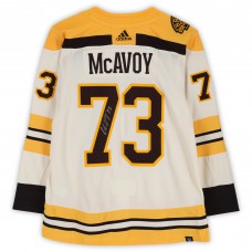 Игровая джерси Charlie McAvoy Boston Bruins Autographed Fanatics Authentic Beige Alternate adidas Authentic with 100th Anniversary Patch