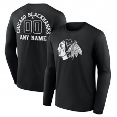 Именная футболка с длинным рукавом Chicago Blackhawks Monochrome - Black