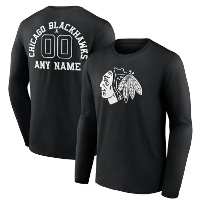 Именная футболка с длинным рукавом Chicago Blackhawks Monochrome - Black