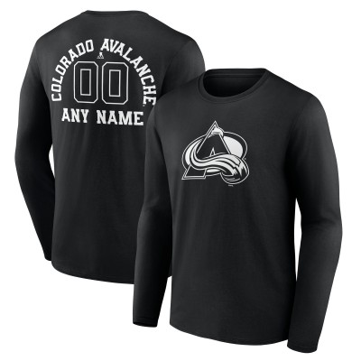 Футболка с длинным рукавом Colorado Avalanche Black Personalized Name & Number Monochrome