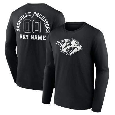 Nashville Predators Black Personalized Name & Number Monochrome Long Sleeve T-Shirt