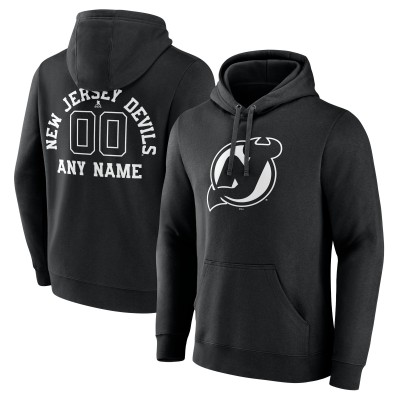 New Jersey Devils Black Personalized Name & Number Monochrome Pullover Hoodie