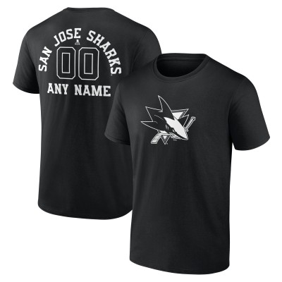 Футболка San Jose Sharks Black Personalized Name & Number Monochrome