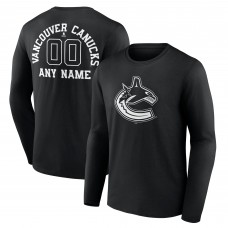 Vancouver Canucks Black Personalized Name & Number Monochrome Long Sleeve T-Shirt