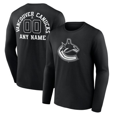 Vancouver Canucks Black Personalized Name & Number Monochrome Long Sleeve T-Shirt