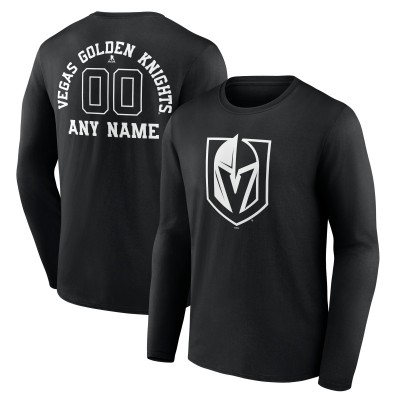 Футболка с длинным рукавом Vegas Golden Knights Black Personalized Name & Number Monochrome