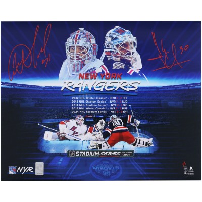Igor Shesterkin & Henrik Lundqvist New York Rangers Autographed Fanatics Authentic 16 x 20 Outdoor Stylized Photograph - Signed in Red - Limited Edition #1/1