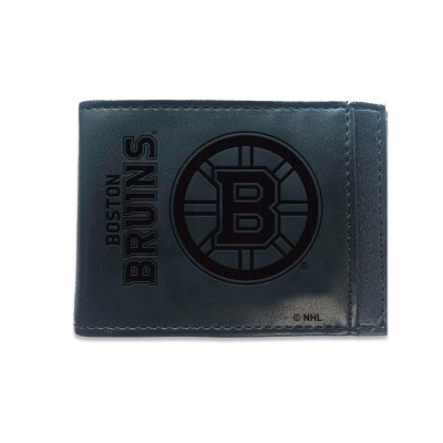 Boston Bruins Hybrid Leather Front Pocket Bi-Fold Wallet with Money Clip - Black