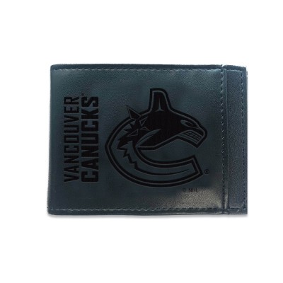 Vancouver Canucks Black Hybrid Leather Front Pocket Bi-Fold Wallet with Money Clip